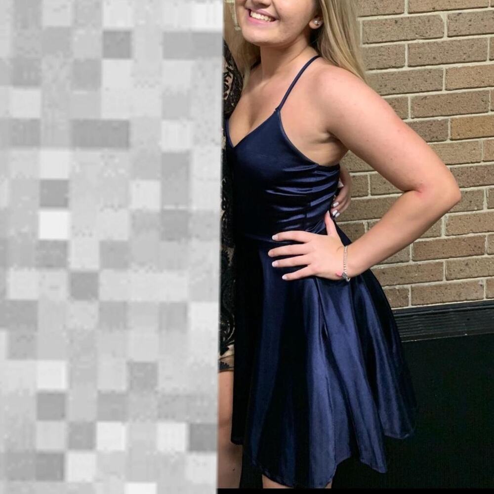 Windsor navy blue shiny cocktail dress